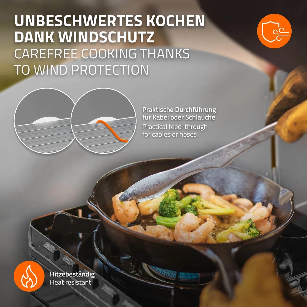Hauki Cucina da Campeggio Mobile e Pieghevole da Barbecue Esterno con 3 Piani Telaio in Alluminio con Paraspruzzi e Frangivento Vani per Utensili e Accessori con Borsa da Trasporto in Tessuto Kaki