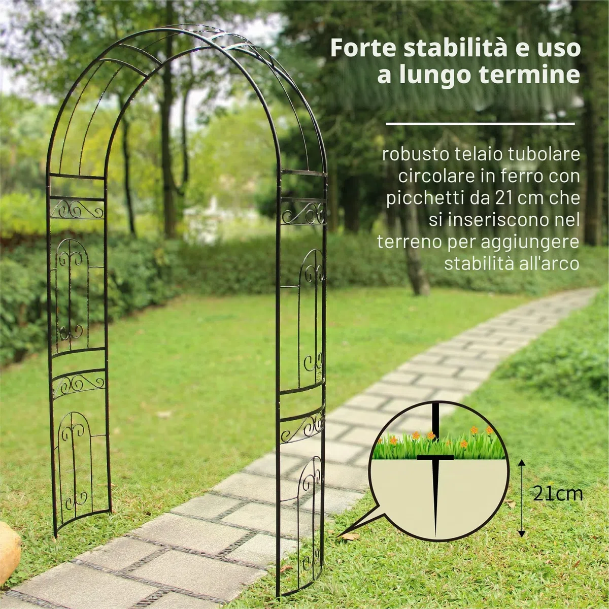 GARDEN Arco per Rose Rampicanti, Decorazione Giardino, in Metallo, Resistente, 220 x 114 x 36 cm, Design Romantico, Nero