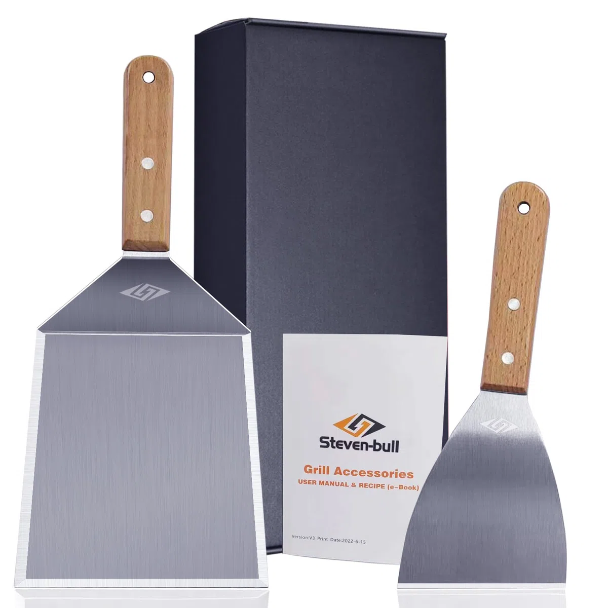 STEVEN-BULL S Spatola in acciaio inox per smash hamburger, spatola per barbecue, spatola plancha, regalo per uomini