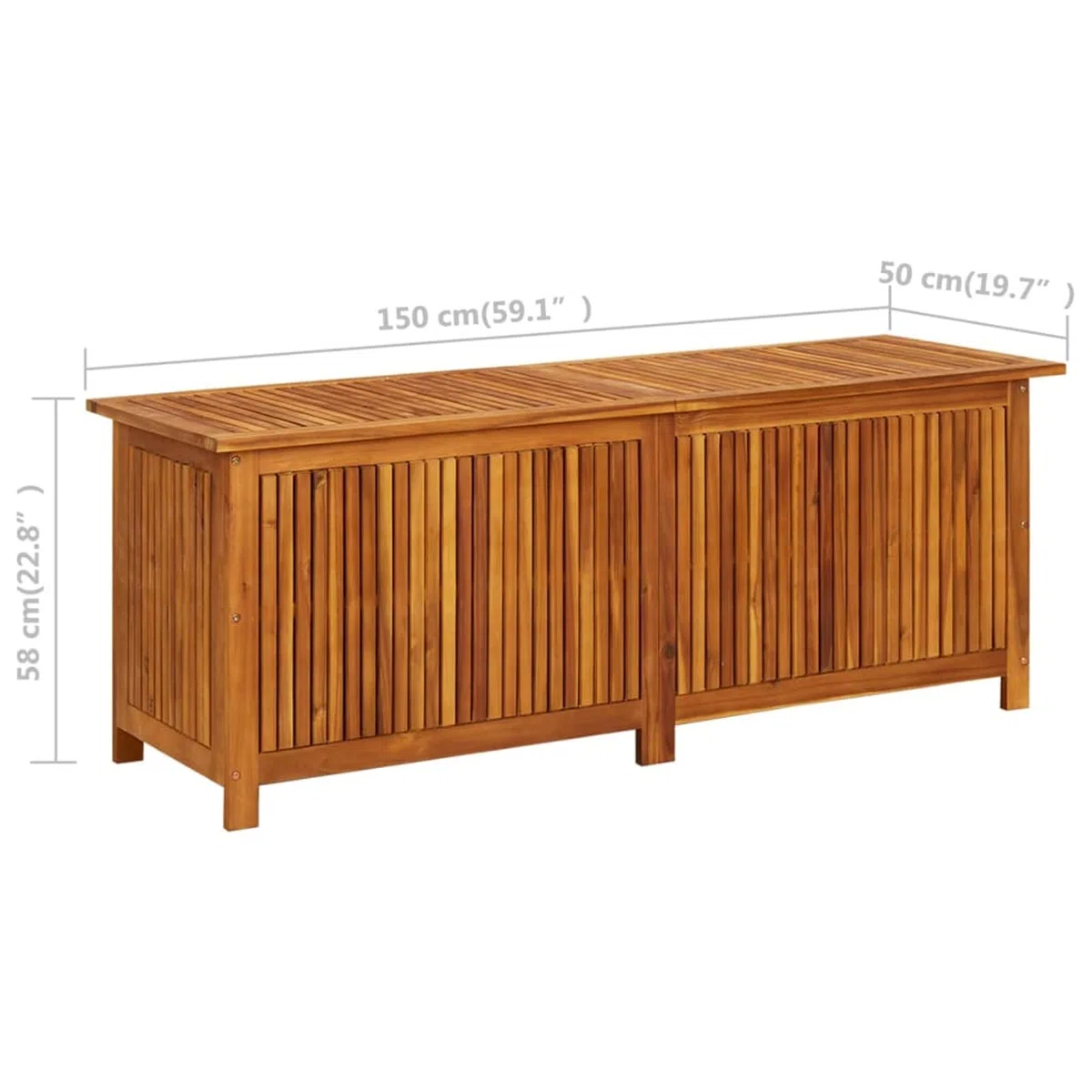 Contenitore da Giardino, Porta Cuscini Esterno con Alzate a Gas, 150x50x58 cm, Legno Massello di Acacia, per Esterno e Interno