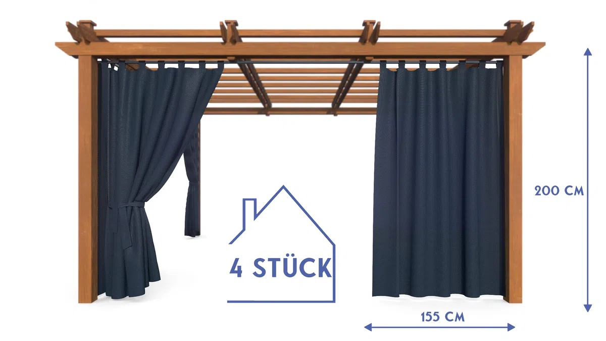 Tenda da Giardino, Impermeabile, per Patio, Balcone, Pergola e Gazebo, Passanti con Chiusura a Strappo, Protezione da Sole, Pioggia e Vento, Blu Marino, 200 x 155 cm, 4 Pezzi