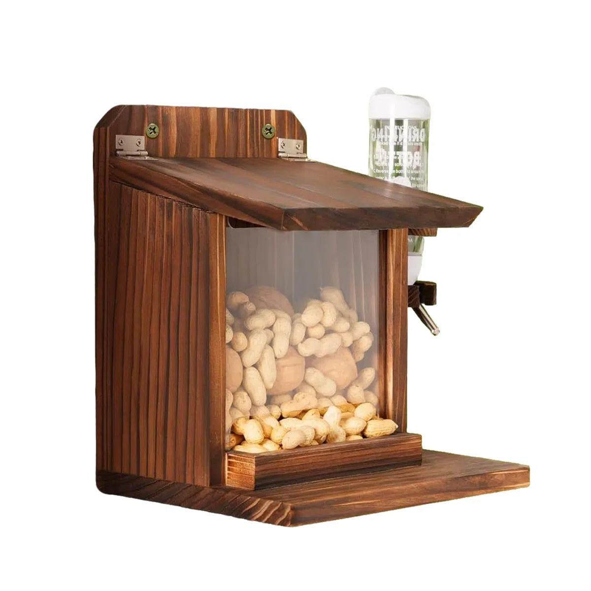 Casetta per scoiattoli, per esterni, con bottiglia d'acqua, in legno, per pannocchie, noci, cortile, per esterni, giardino