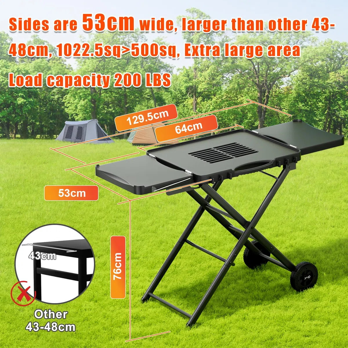 Carrello portatile GFTIME per barbecue Weber, Ninja, Ooni, Blackstone, Nexgrill, Traeger e altre griglie e forni per pizza | Carrello esterno con ruote