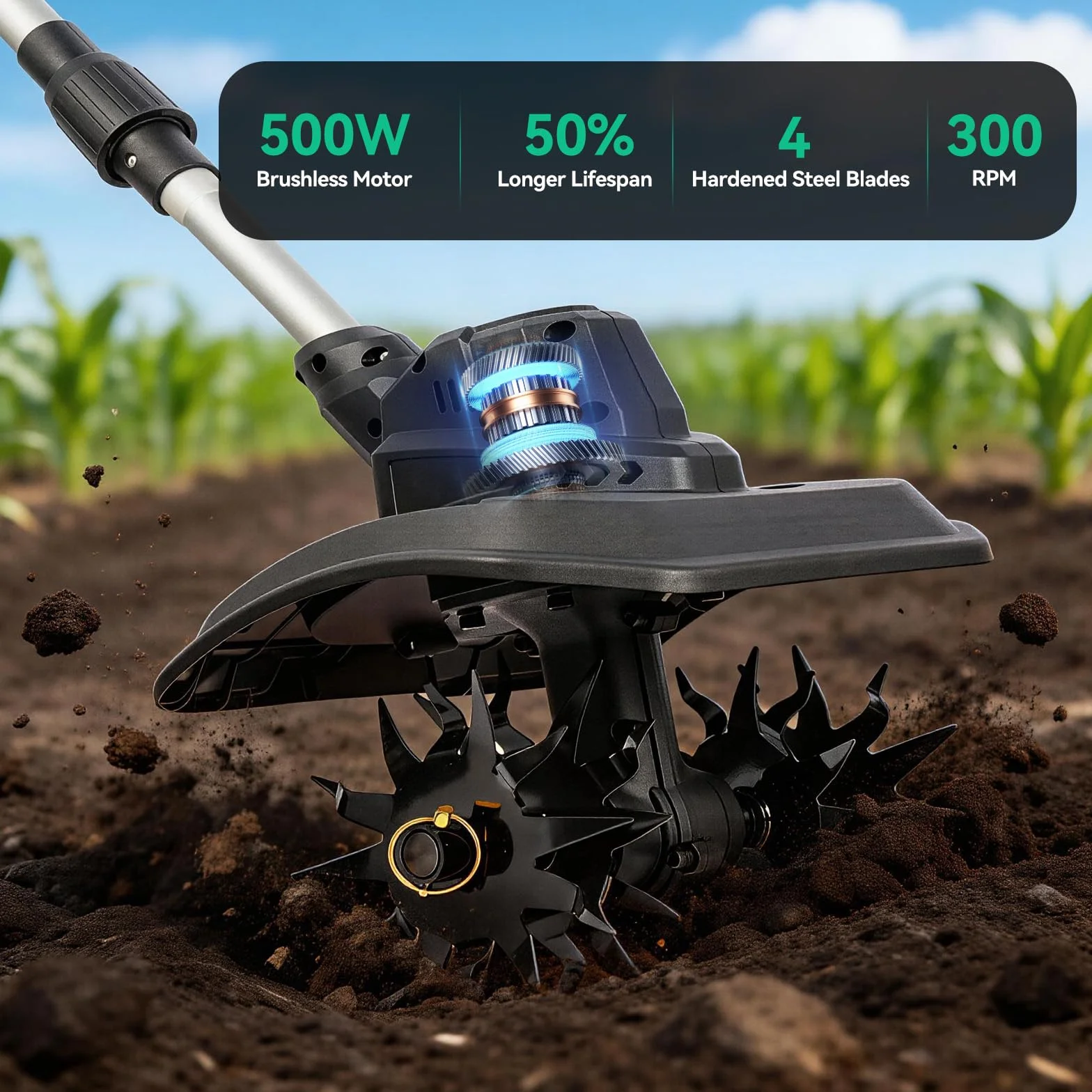 Motozappa a Batteria con Tracolla & Display Digitale | Motore Brushless 500W | Larghezza 23cm | Compatibile Batterie Makita 18V & DeWalt 20V | Motocicletta elettrica senza fili 21 V