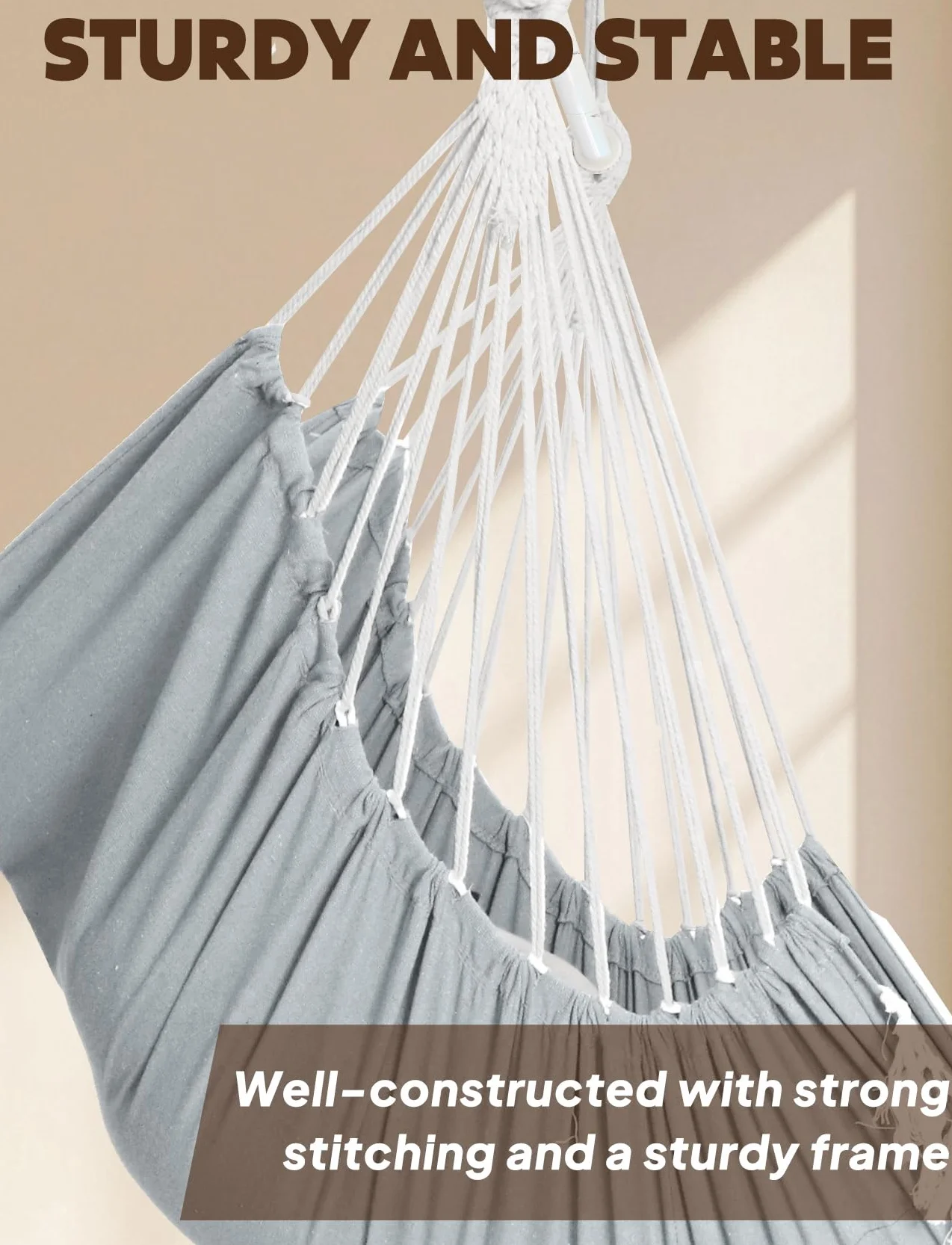 Chihee Sedie sospese Sedia amaca Massimo 227KG 2 cuscini inclusi Barra di diffusione in Metallo con scanalature antiscivolo Sedia sospesa portatile Tasca laterale Grande sedia bohémien in macramè