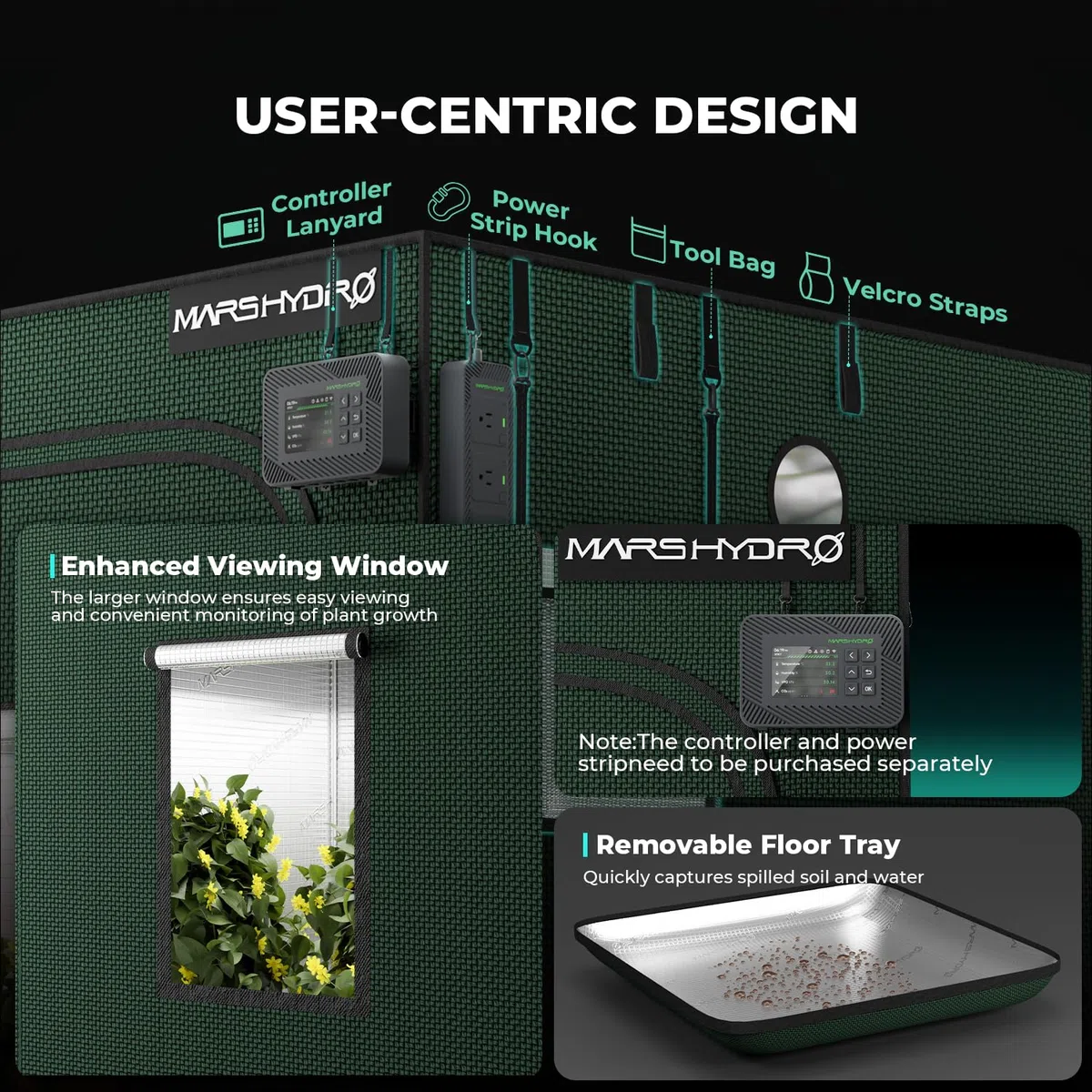 MARS HYDRO Pro Grow Tenda da giardino 120 x 120 x 200 cm, per interni Grow Tent riflettente Mylar allevamento idroponico, vassoio rimovibile per la crescita di piante