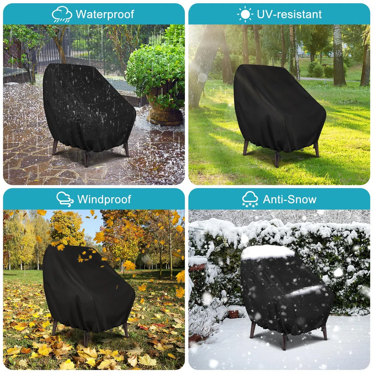 GARPROVM Telo protettivo per sedie da giardino, 2 pezzi, copertura per poltrona, 89 x 97 x 74 cm, resistente alle intemperie, tessuto Oxford