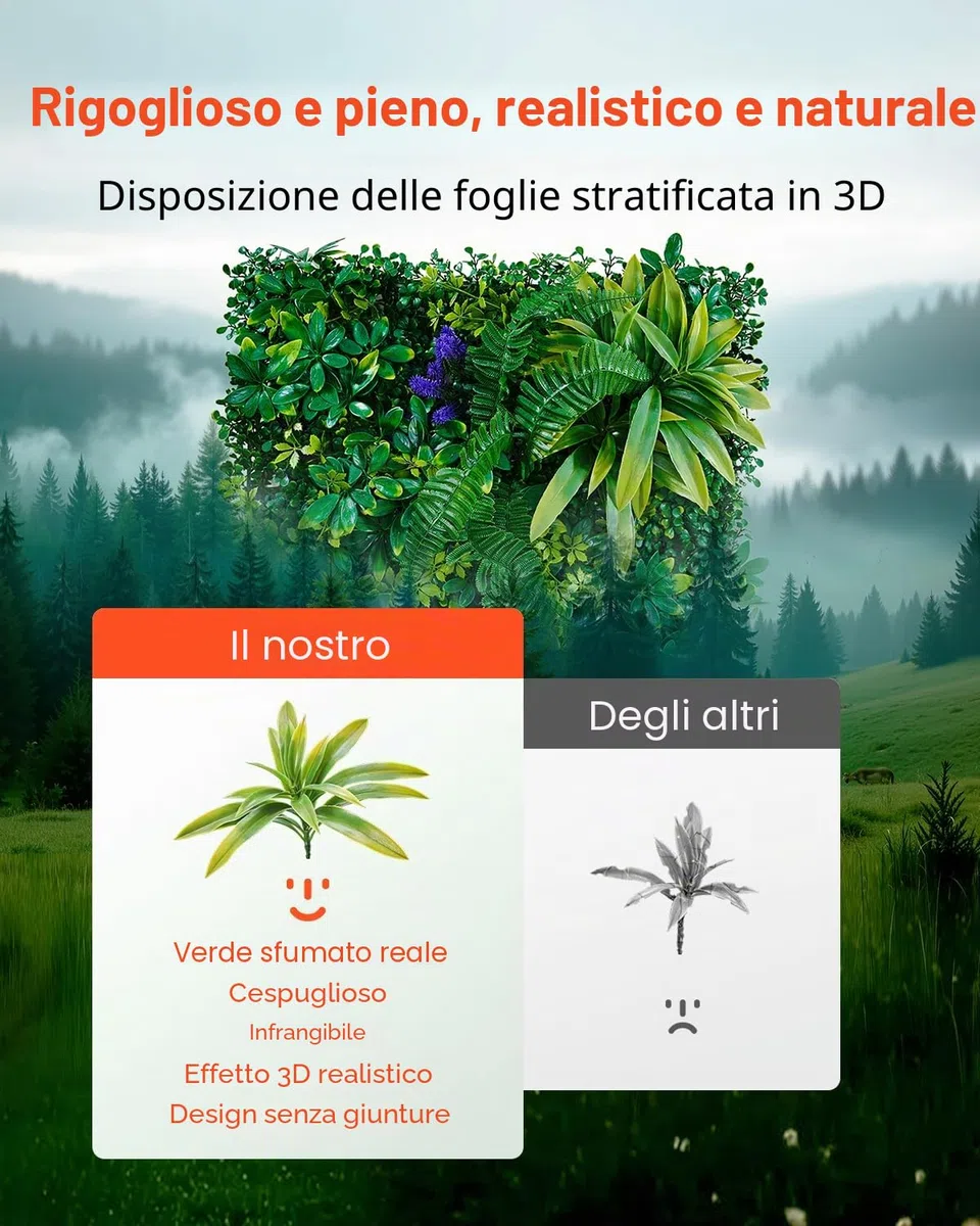 VEVOR Pannelli da Parete in Erba Artificiale 500 x 500 x 50 mm 12 Pezzi, Pannello di Bosso Verde Combinato 3D per Decorazioni Verdi per Interni ed Esterni e Copertura di Recinzione in Edera, Verde