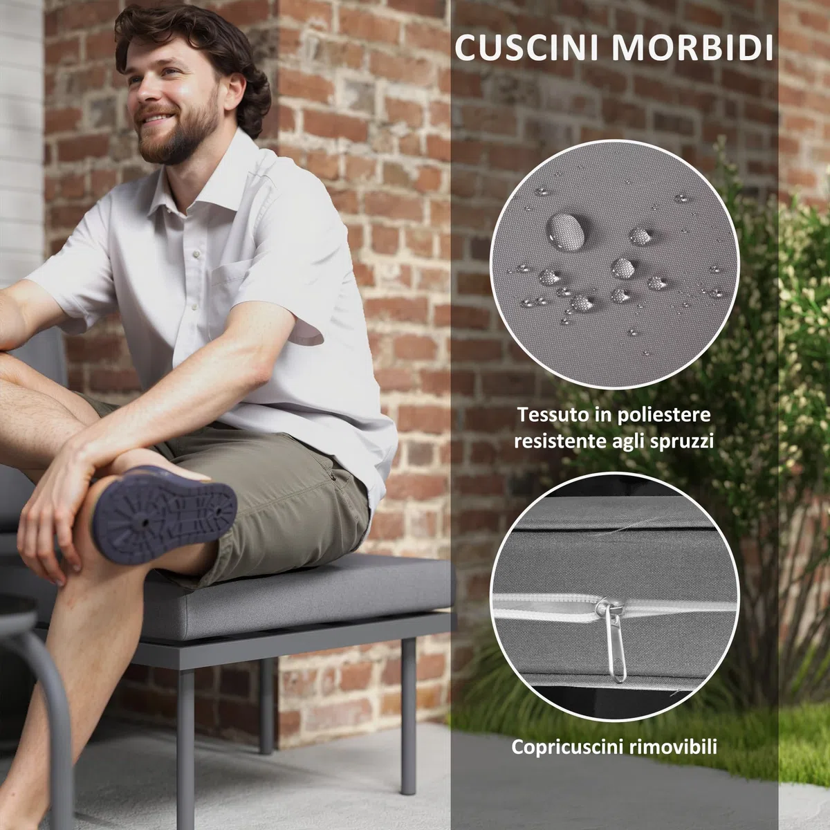 Outsunny Set di Mobili da Giardino in Rattan 4 Pezzi, Salotto da Esterno con Divanetto 2 Posti, Poltrona, Chaise Longue con Cuscini Lavabili e Tavolino in Vetro, Set Giardino Esterno, Grigio Scuro