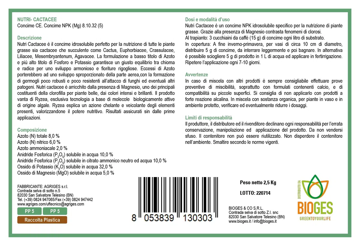 Nutri Cactacee 2,5 kg concime per Piante grasse