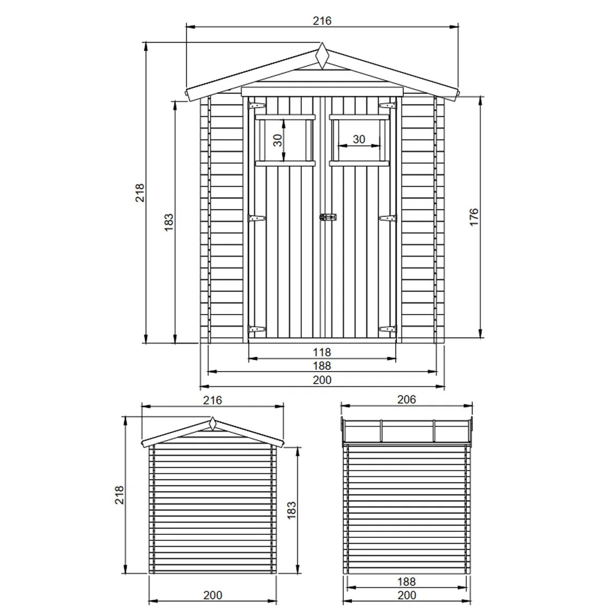 TIMBELA M343 Casetta da Giardino in Legno per Esterni - L216xL206xA218 cm/ 3.53 m2 - Piccola Casetta in Legno, Rimessa Attrezzi, Deposito Bici