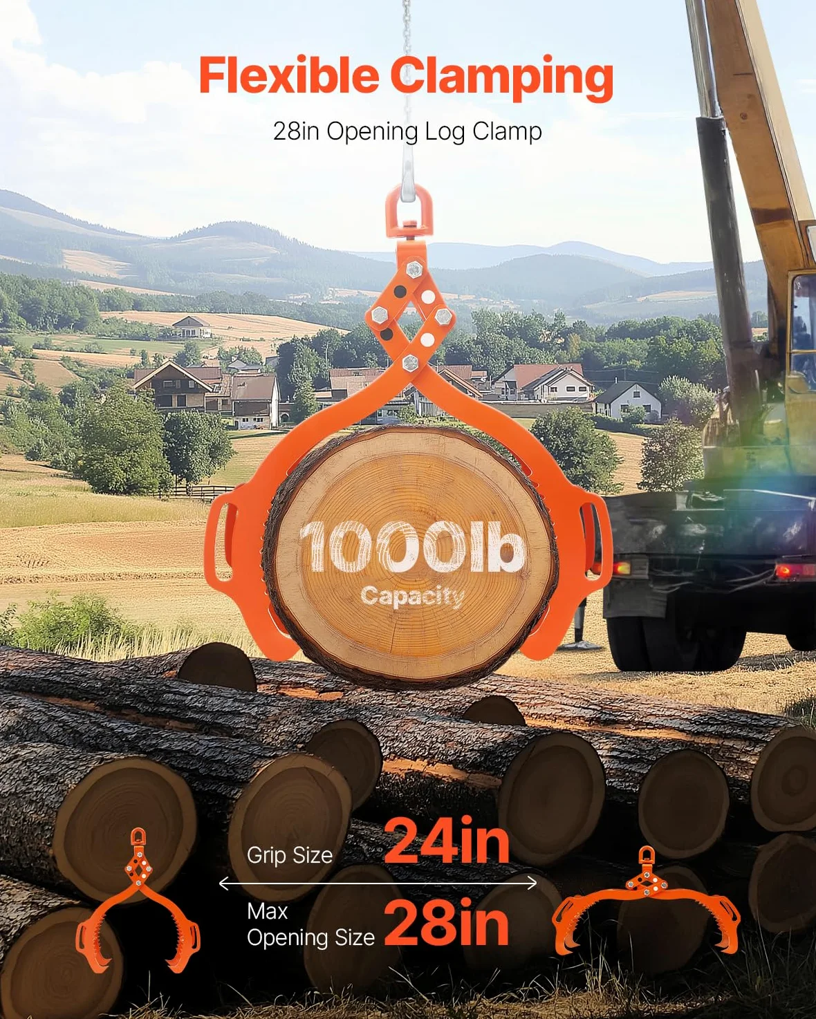 VEVOR Pinze per Sollevamento Pietre 710 mm a 4 Artigli, Pinze per Tronchi Girevole in Acciaio Capacità Sollevamento 453 kg Design ad Artiglio Seghettato, Pinze Aggancio per Camion, Trattori, Carrelli