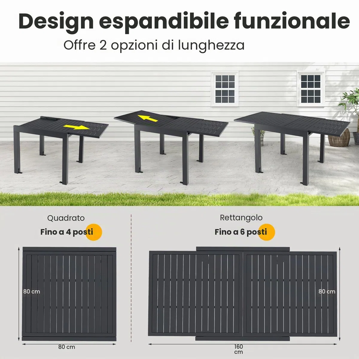 KOMFOTTEU Tavolo da Giardino Allungabile per 4-6 Persone, Tavolo da Pranzo Regolabile da 80 a 160cm Resistente alle Intemperie in Alluminio, Tavolo da Esterno Rettangolare (Grigio Scuro)