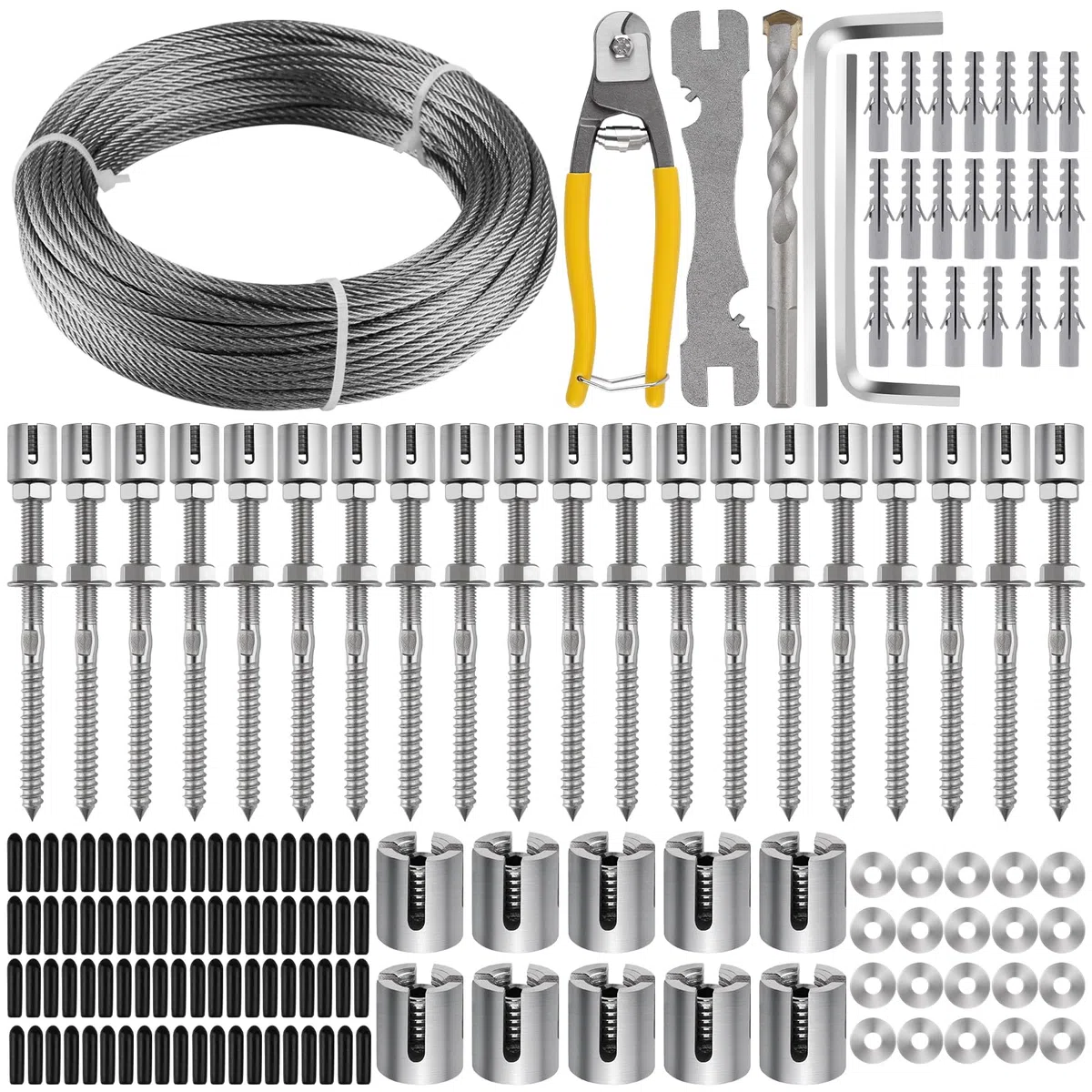 Kalolary Traliccio in Filo Giardino per Piante Rampicanti, 30M Kit Traliccio Filo d'Acciaio Resistente Acciaio Inossidabile Piante Parete Corda Acciaio Rampicante Kit Traliccio Cavi con Morsetto Croce