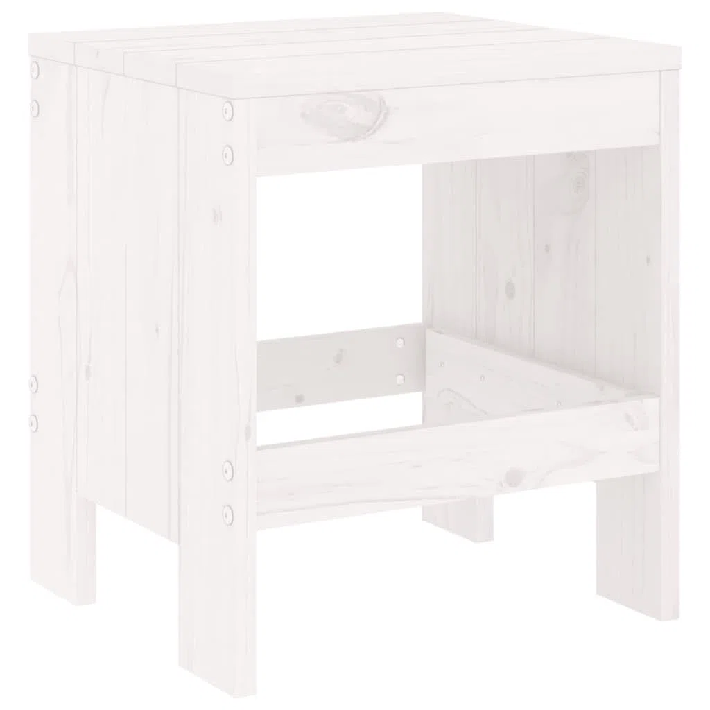 Sgabello da giardino, 2 pezzi, bianco, 40 x 36 x 45 cm, in legno massello di pino, rustico per terrazza e balcone, sgabello per esterni senza schienale con poggiapiedi, portata fino a 110 kg