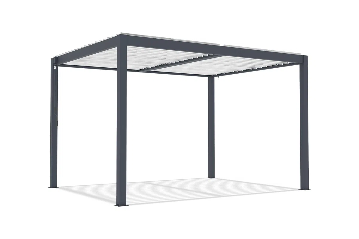 Cazeboo Pergola bioclimatica autoportante AGOSTA 4x3, altezza 250 cm - Alluminio grigio con doghe bianche