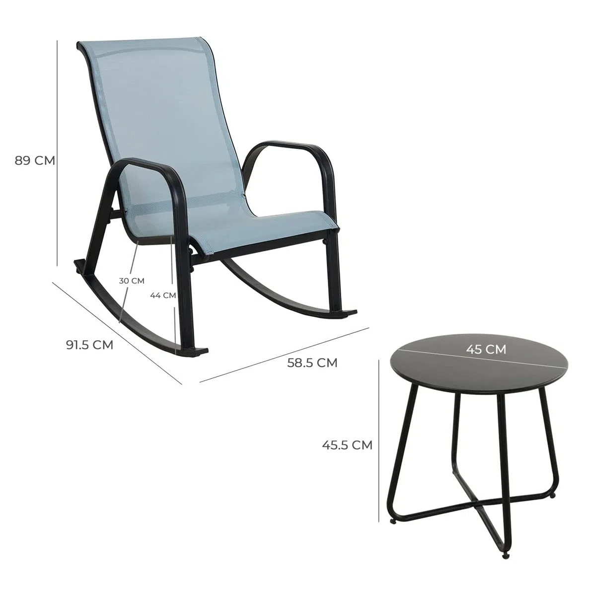 Grand patio Sedia a Dondolo Textilene, Poltrona a Dondolo Ultra Resistente, Poltrona Struttura in Metallo per Veranda, Giardino, Terrazza (Blu, 3PC)