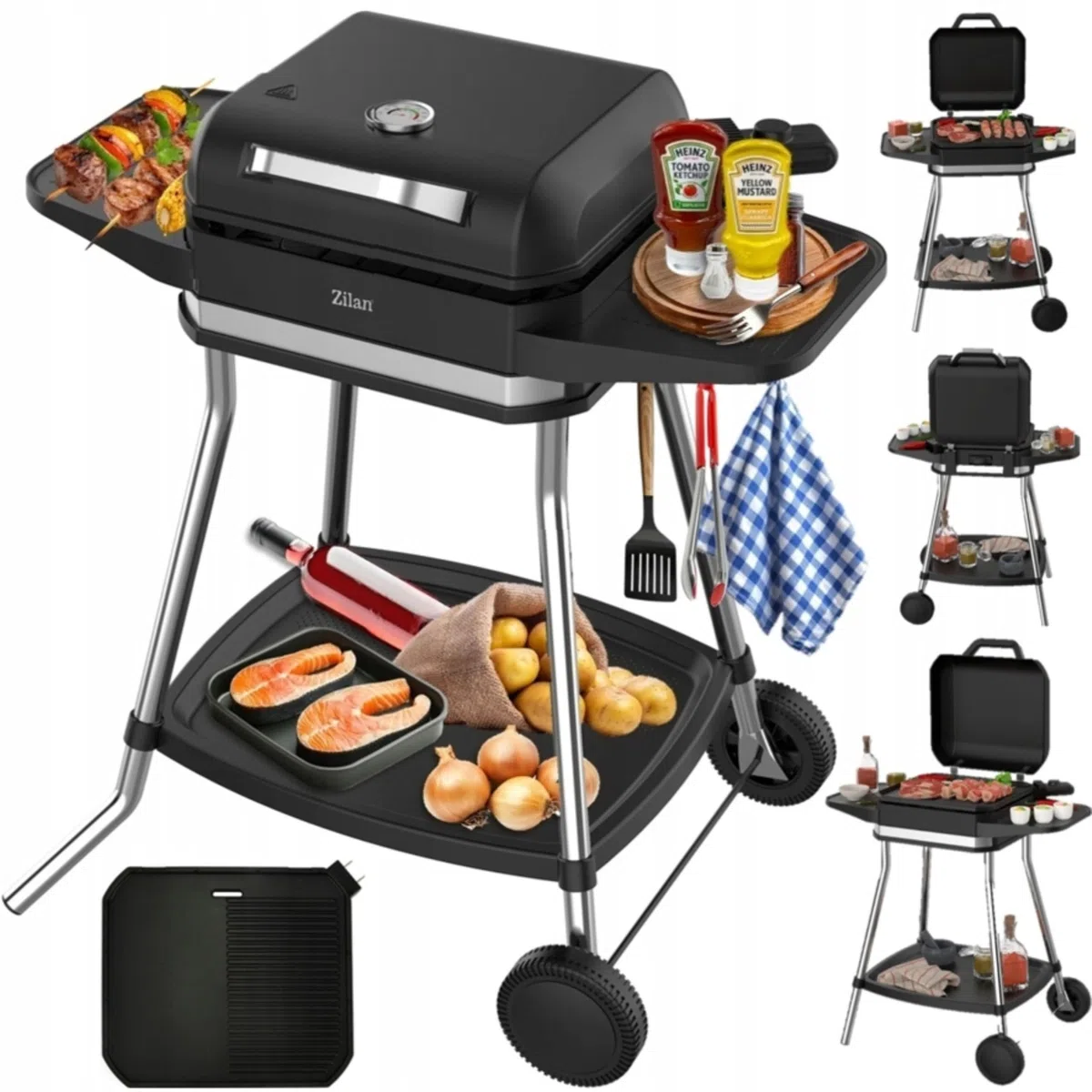 Barbecue elettrico 2 in 1 da tavolo, 3050 W, per balcone, esterno, con supporto, ampio vano per barbecue, regolatore di temperatura senza livelli, barbecue elettrico