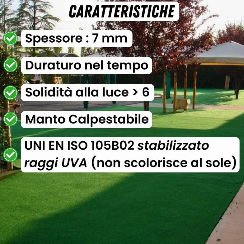 ITALFROM - Prato Sintetico da Esterno Drenante (7 mm) Erba Sintetica per Esterno, Erba Finta Terrazzo, Erba Artificiale per Giardino, Balcone, Piscina, Resistente, Tappeto Erba Sintetica (1x20m)