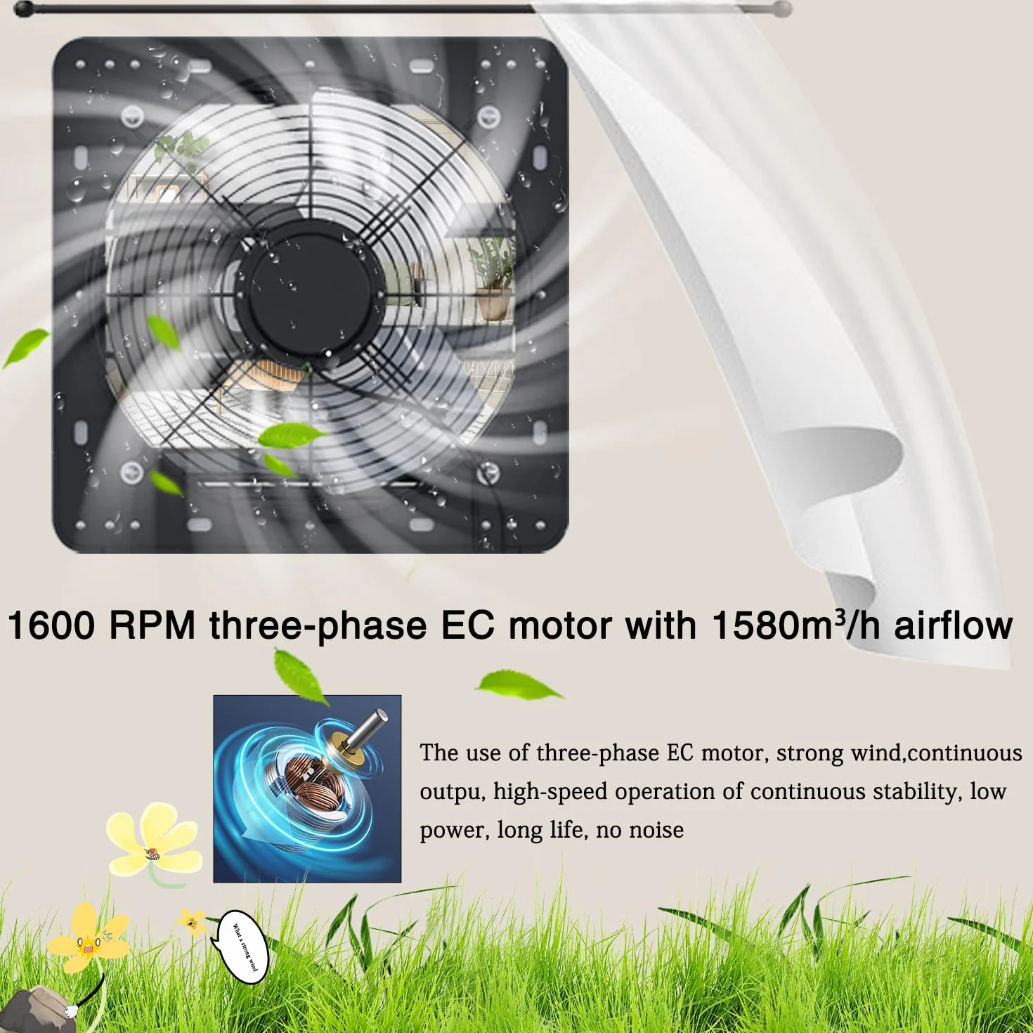 300mm Ventola Aspirazione con motore EC trifase, Regolatore di Velocità PWM, Estrattore aria,Perriscaldamento, Raffreddamento, Booster, Ventilazione.