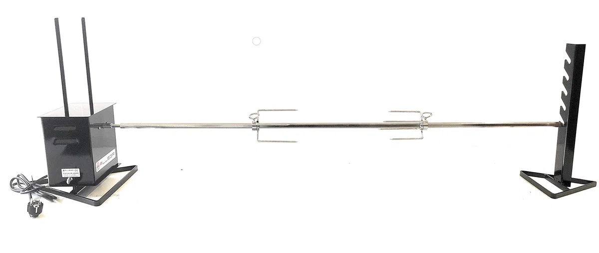 ALLEGRI Girarrosto Professionale Elettrico Gigante con Velocita' Variabile Spiedo ACCIAIO INOX sezione Esagonale lunghezza cm 140 e 2 Fermacarne PORTATA 40 KG