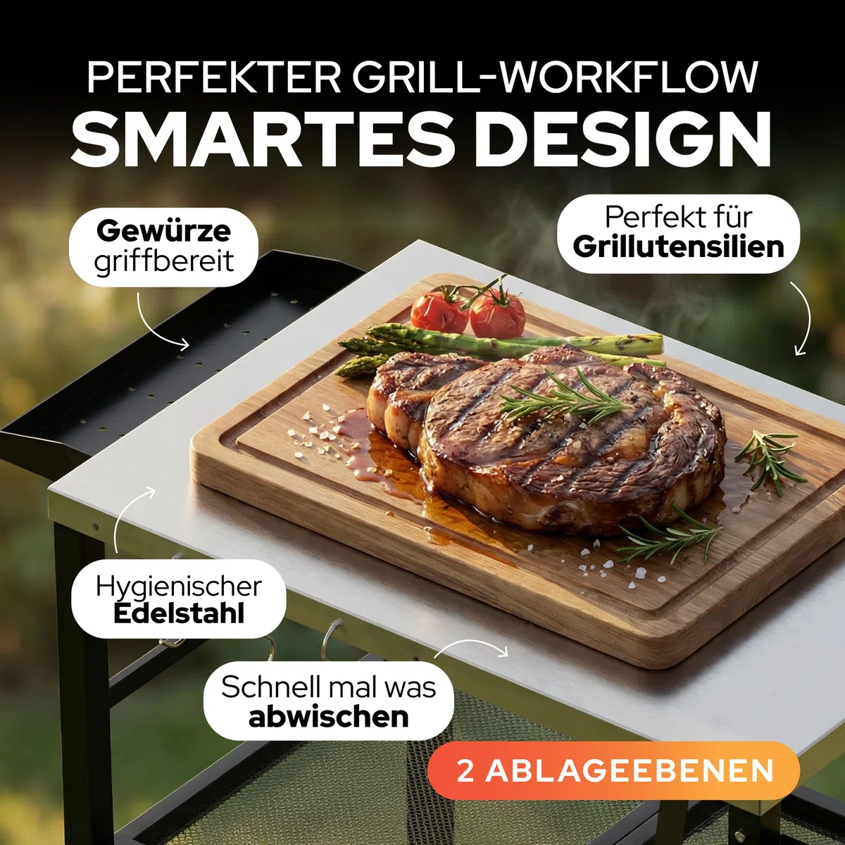 GRILLMATE Tavolo da barbecue per esterni, resistente alle intemperie, pieghevole, carrello per barbecue, barbecue a gas, forno per pizza, tavolino per balcone, resistente alla ruggine, portatile