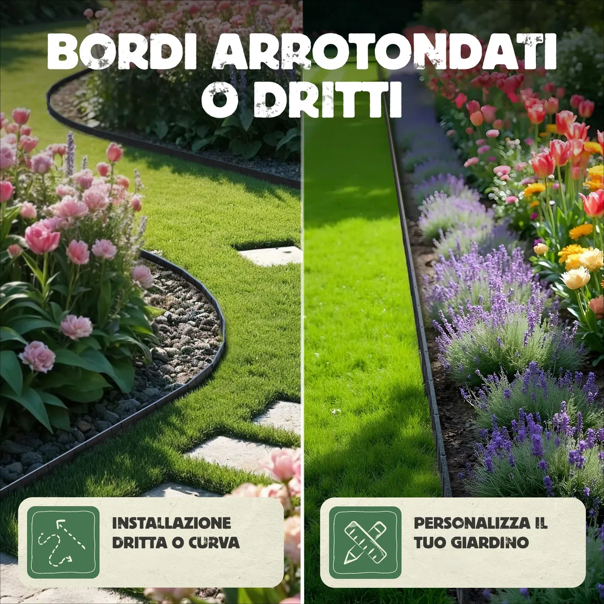 LAINFELD Bordo Flessibile In Plastica Per Prati E Aiuole, Colore Antracite, 25 Metri Di Delimitazione (125 Elementi Da 20 Cm), Sistema A Incastro, Resistente Ai Raggi UV