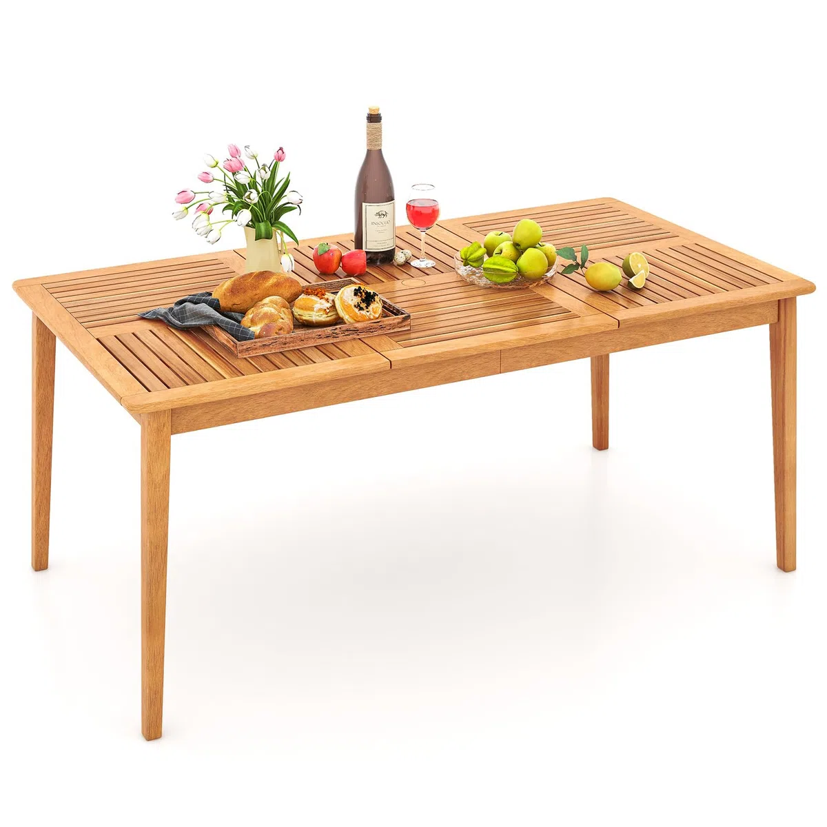 COSTWAY Tavolo Pranzo da Esterno 170 cm, con Foro per Ombrellone 5 cm, Tavolo Giardino in Legno Acacia a 6 Posti, per Giardino Patio, Portata 160 kg, 170 x 90 x 75,5 cm