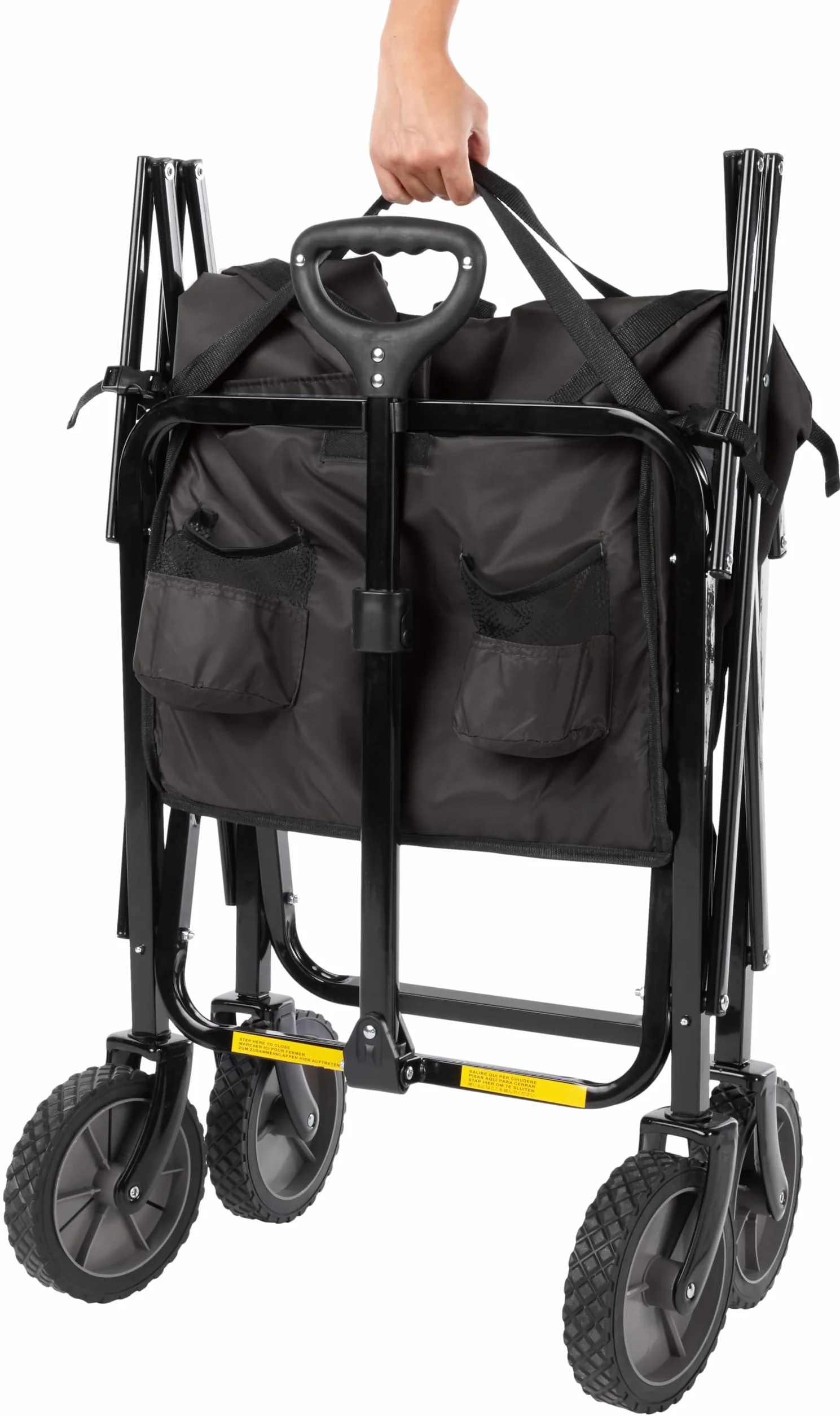 Amazon Basics Collezione Utensili da Giardino - Carrello da giardino, pieghevole, per esterni, con borsa di custodia, nero
