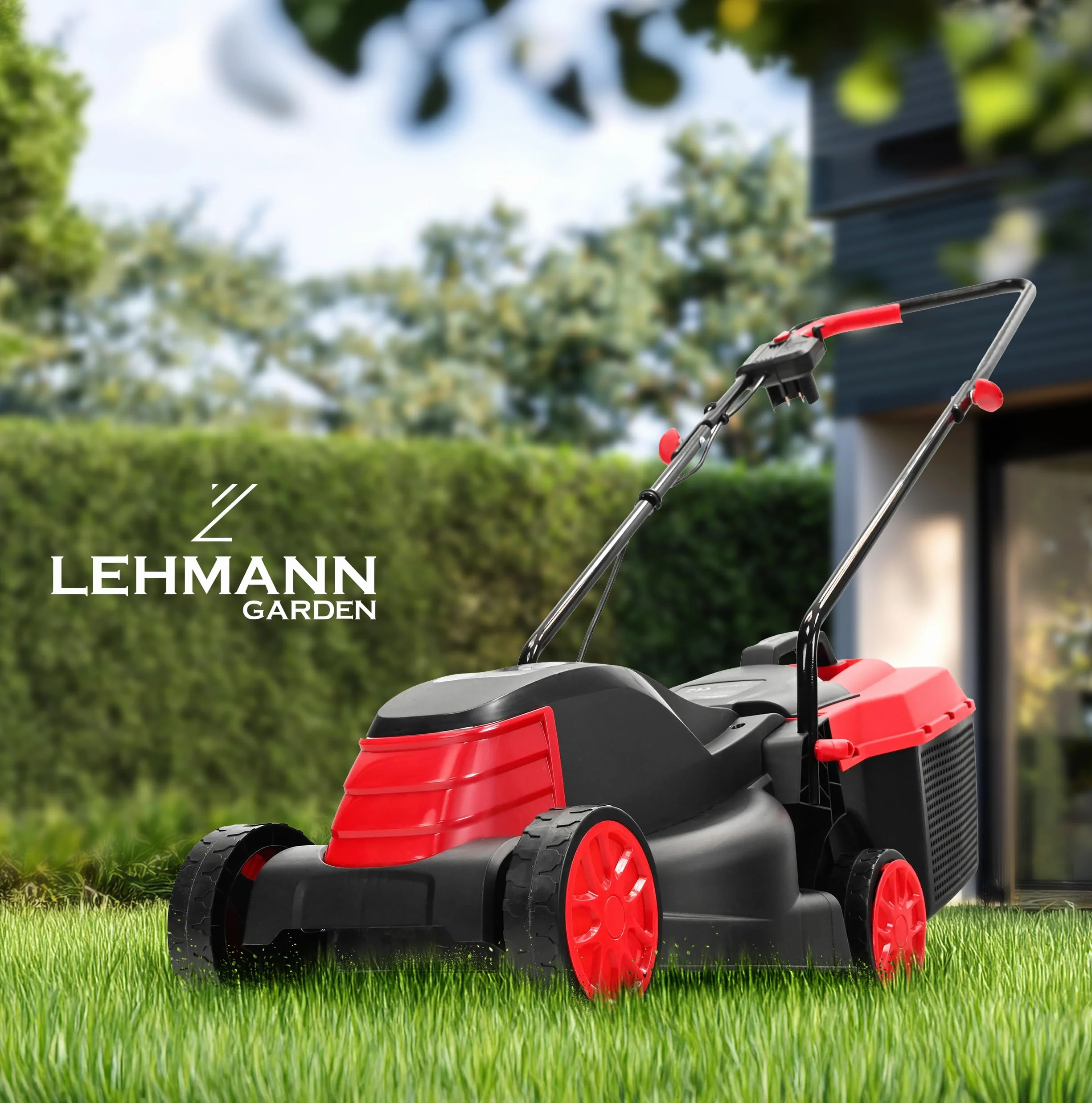 LEHMANN Tagliaerba Elettrico, 1200 W, Larghezza di Taglio 32 cm, Cesto Raccoglierba 25 L, Regolazione Altezza Taglio 3 Livelli 25–65 mm, per superfici fino a 500 m², 3450 giri/min