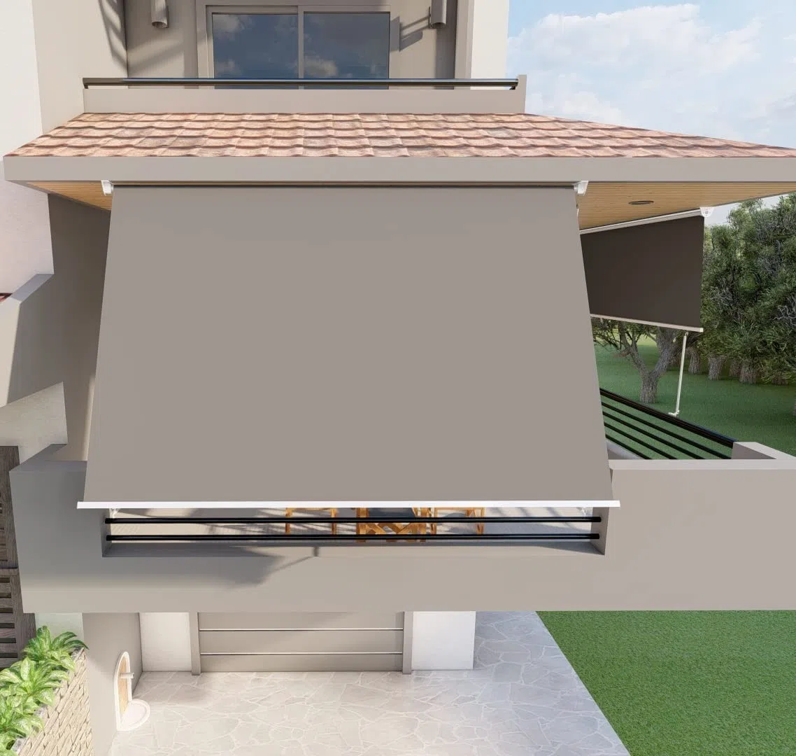 Tenda da sole a caduta con bracci 300cm telo impermeabile grigio Golisa