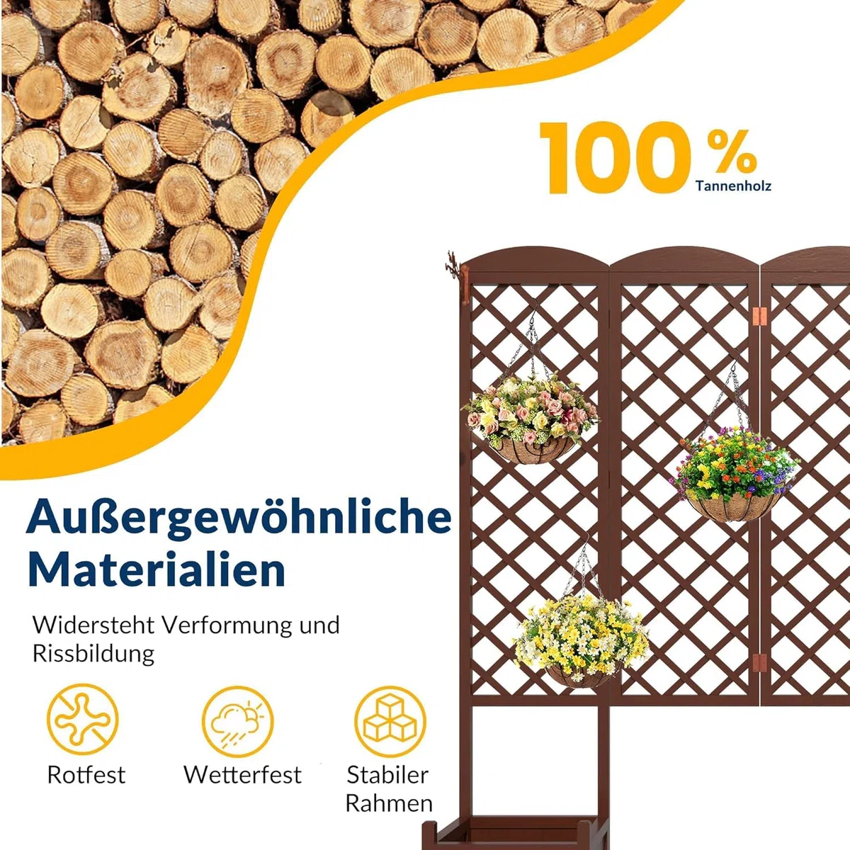 Vaso rialzato in abete impermeabile con traliccio per rampicanti 160x40,6x183 cm | Vaso da giardino schermo visivo con drenaggio | Modulare per piante rampicanti marrone scuro(Confezione da 2 pezzi)