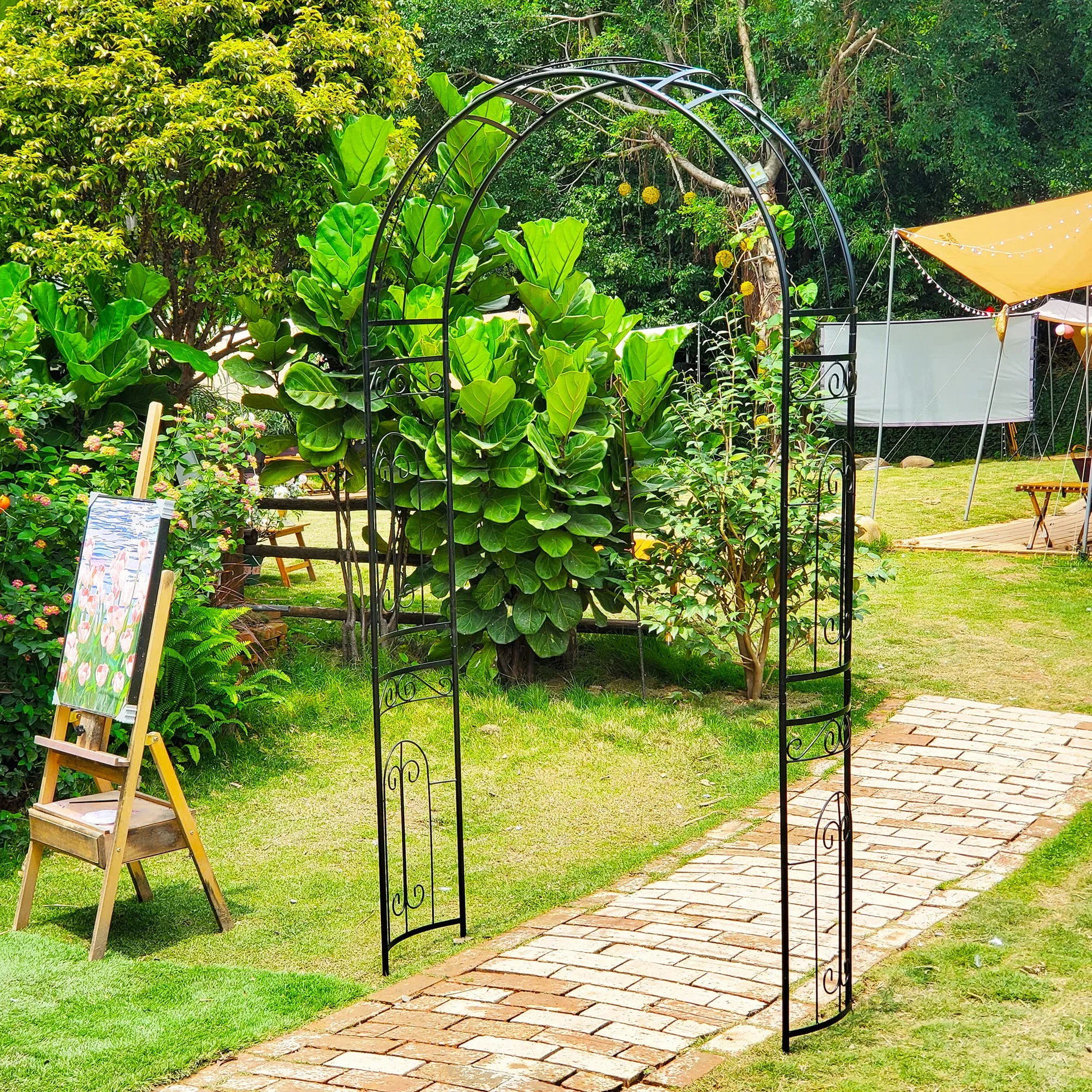GARDEN Arco per Rose Rampicanti, Decorazione Giardino, in Metallo, Resistente, 220 x 114 x 36 cm, Design Romantico, Nero