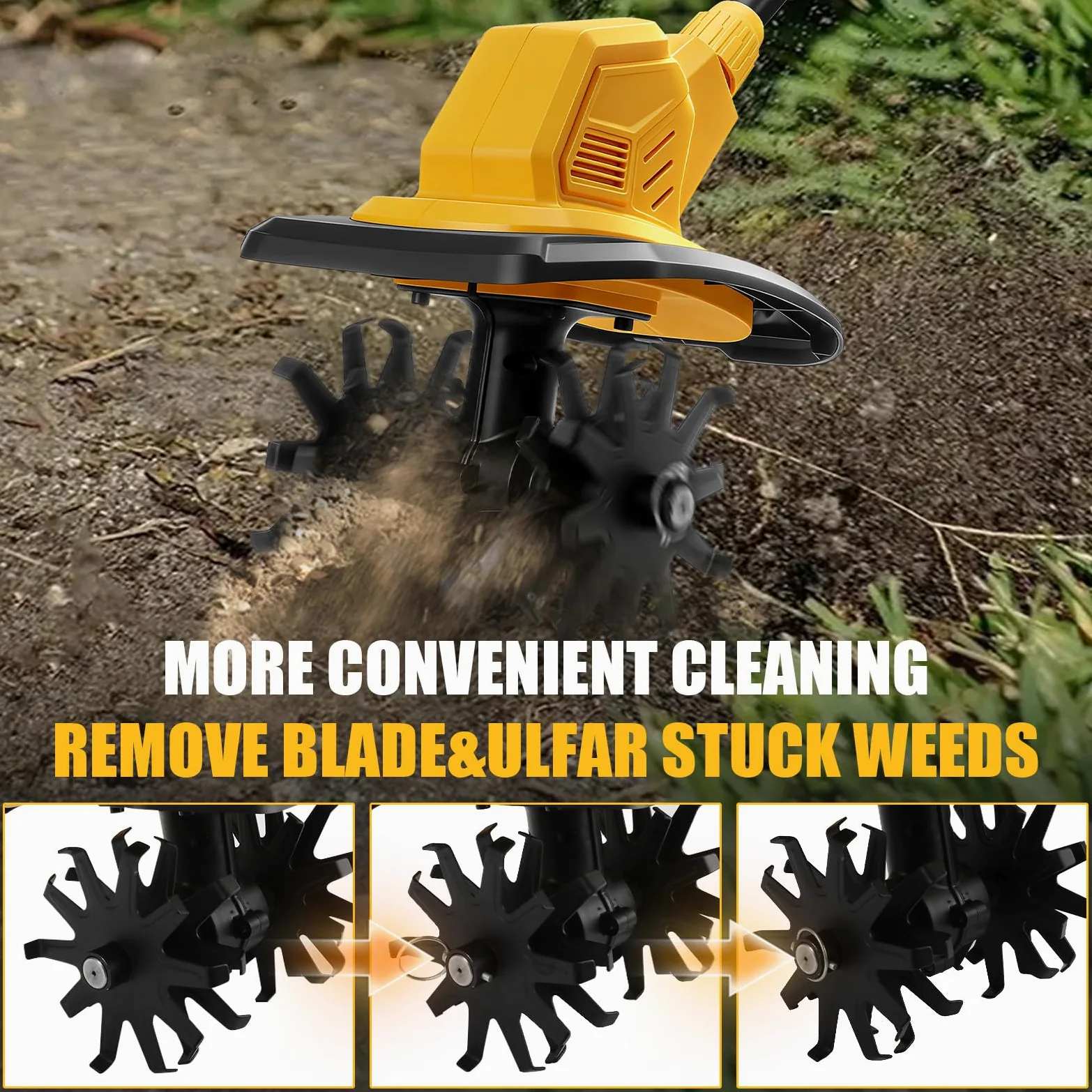 Motozappa senza fili per Dewalt 18 V, 20 V Batteria, Motozappa a Batteria con Motore Brushless, Altezza Regolabile, larghezza di lavoro 20 cm, profondità di lavoro 18 cm, per Giardini e Cortili
