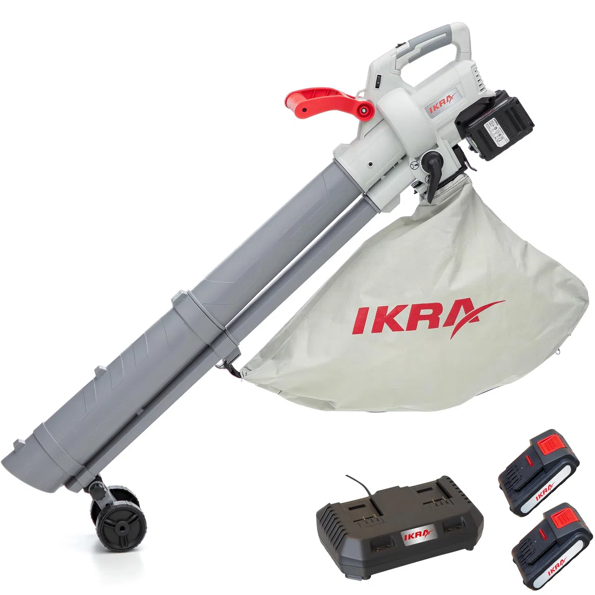 IKRA 3in1 aspiratore soffiatore a batteria IALS 2-20 con 2 batterie ricaricabili e doppio caricabatterie rapido