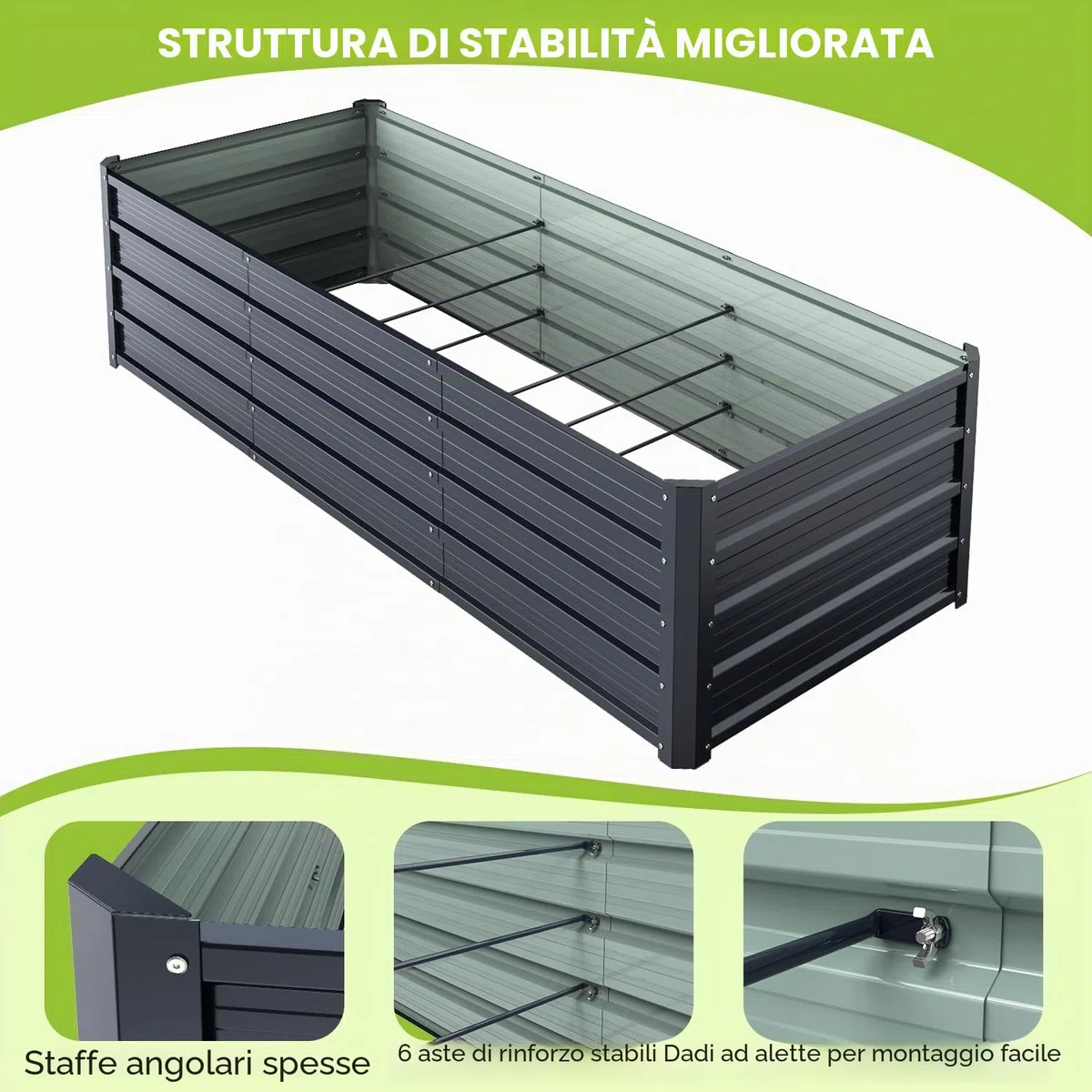 Ohuhu Fioriera Rialzata per Esterno, Cassetta da Giardino in Acciaio Rivestito Rinforzato 240x90x45 cm, Letto da Giardino in Metallo Rivestito Antiruggine per Verdure, Fiori e Sukkulent Grigio