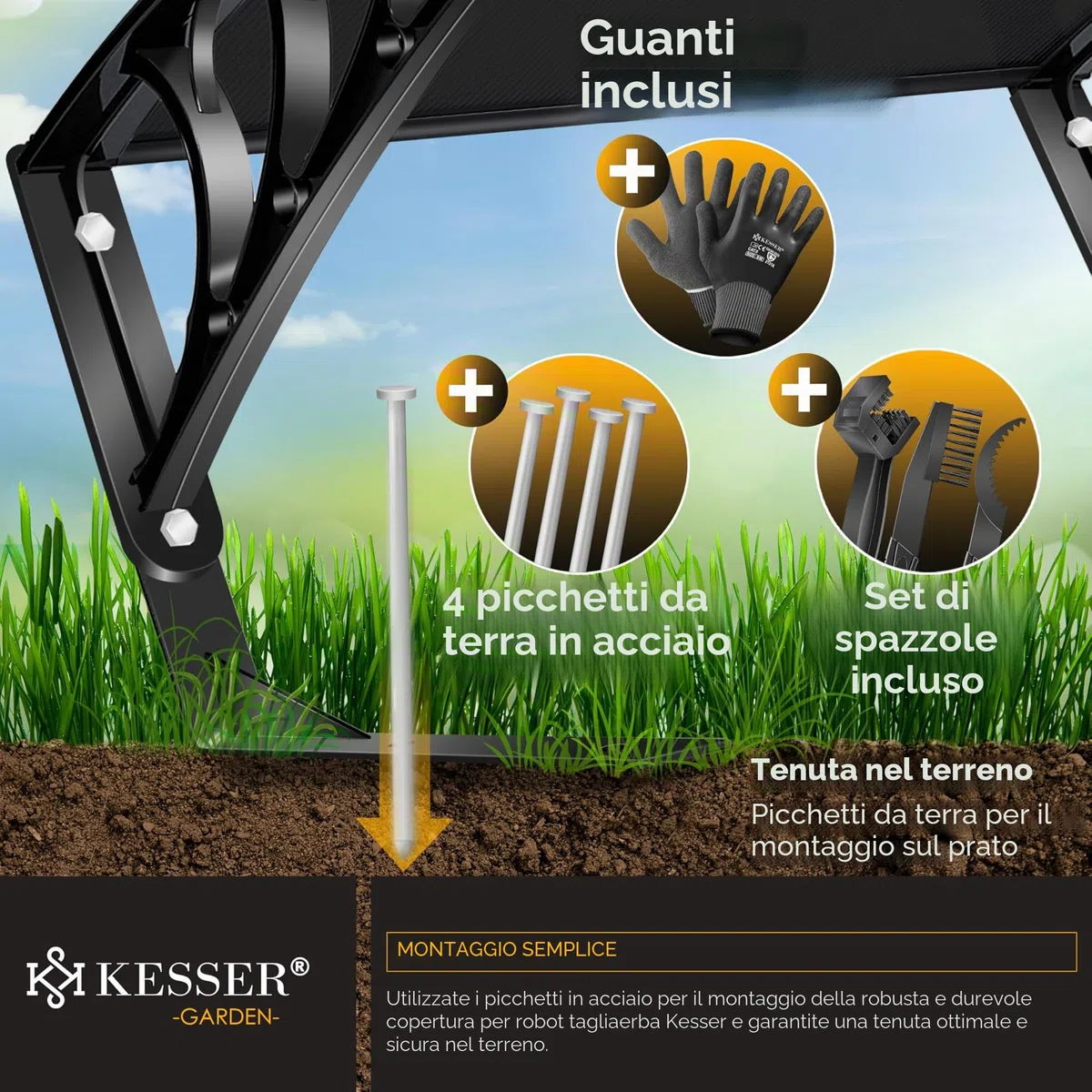 KESSER Tetto da Garage | Coperture | Carport | Rifugio per robot da erba, tosaerba automatico da giardino | Resistente alle intemperie | Nero