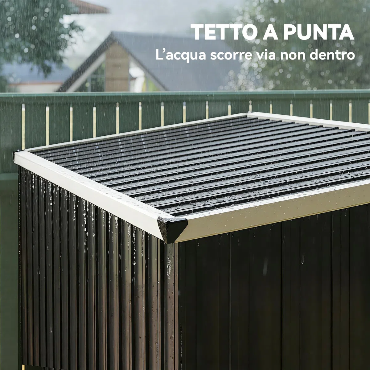 Outsunny Casetta da Giardino 2.7m² in Acciaio Zincato Design Layout Diviso con 2 Ripiani, Capanno da Giardino Porta Attrezzi con Porta Bloccabile, Chiavi, Tetto Inclinato, Guanti, Grigio Scuro