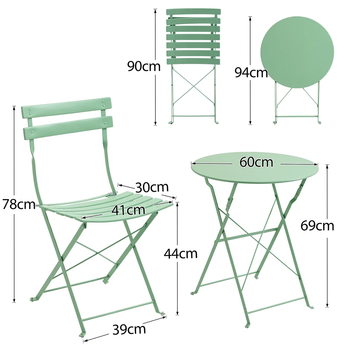 AVAWING - Set da balcone e giardino in 3 pezzi, con tavolino e 2 sedie pieghevoli (verde)