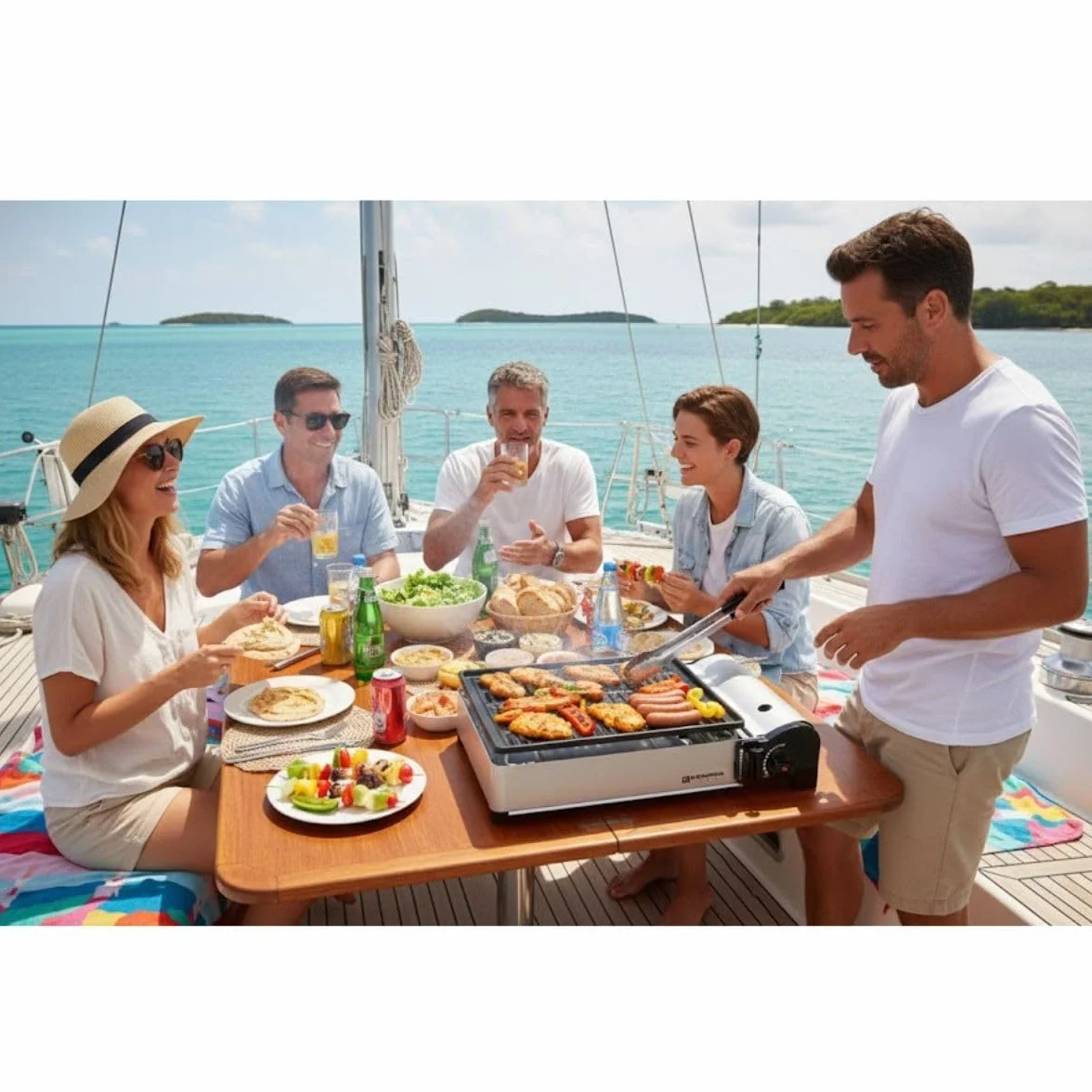 Kemper - Barbecue a gas portatile da 1900 W, griglia anti aderenza + 8 cartucce gas butano - Piccolo barbecue a gas ideale per campeggio, terrazza, esterno