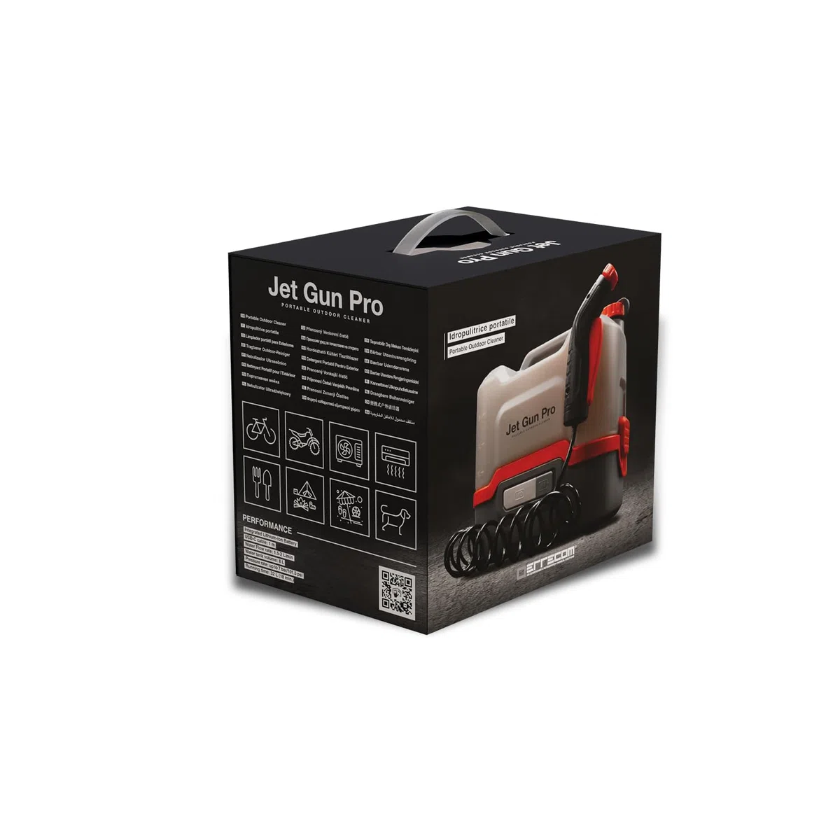 ERRECOM JET GUN PRO, Idropulitrice Portatile a Batteria, Serbatoio Acqua da 8 L, Tubo Spiralato 3 m, Peso 2,1 kg