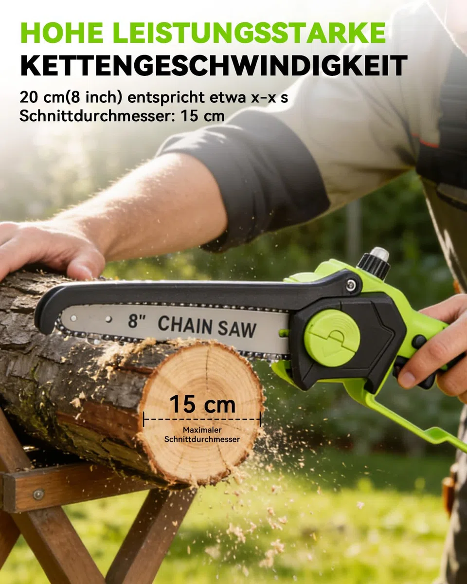 2 in 1 Potatore Telescopico a Batteria, Mini Motosega da 8 Pollici con Asta Telescopica, Potatore a Batteria con 2 Batterie da 3000 mAh, Utensili da Giardino per Potatura Alberi e Taglio Rami
