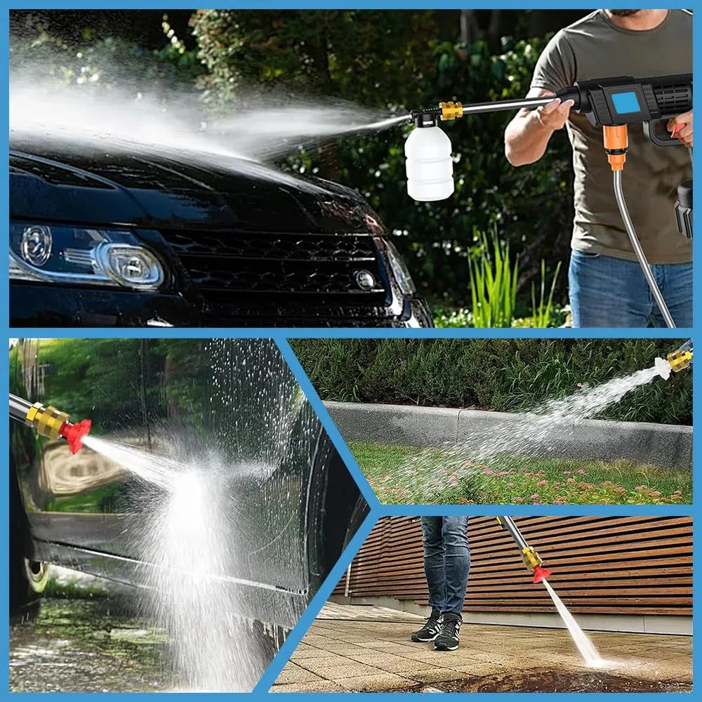 Kit Idropulitrice e Soffiatore Cordless a Doppia Batteria 48V - Lancia Lavaggio a Batteria - Lavaggio Professionale con Filtro, Tubo, Serbatoio e Attacchi - Pulizia Auto Scooter Giardino (Blu)