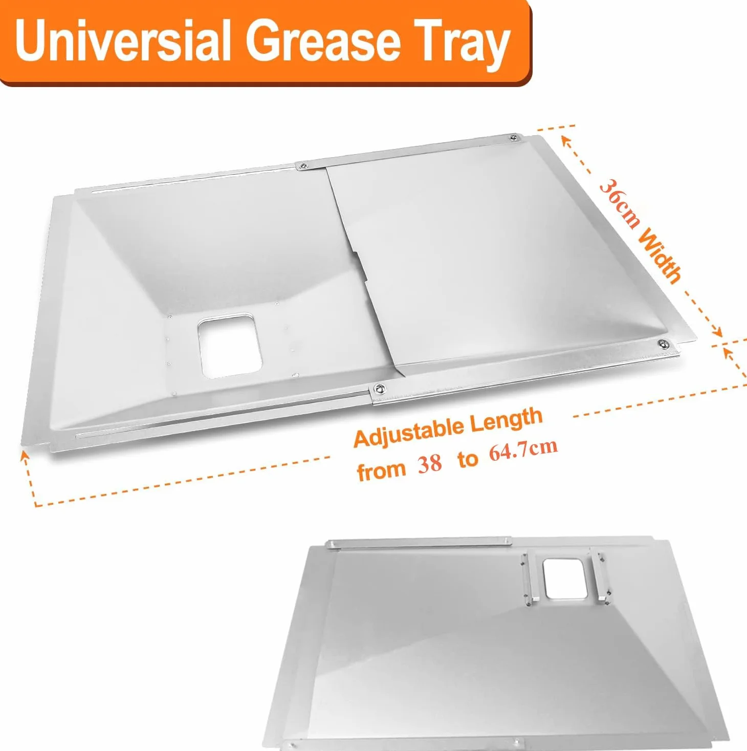 GFTIME Vaschetta per Grasso Universale con vaschetta di Raccolta da 38 cm Fino a 65 cm, Regolabile per bruciatori da 2/3/4 di Charbroil, DynaGlo, Nexgrill, Kenmore, Uniflame e Molto Altro Ancora