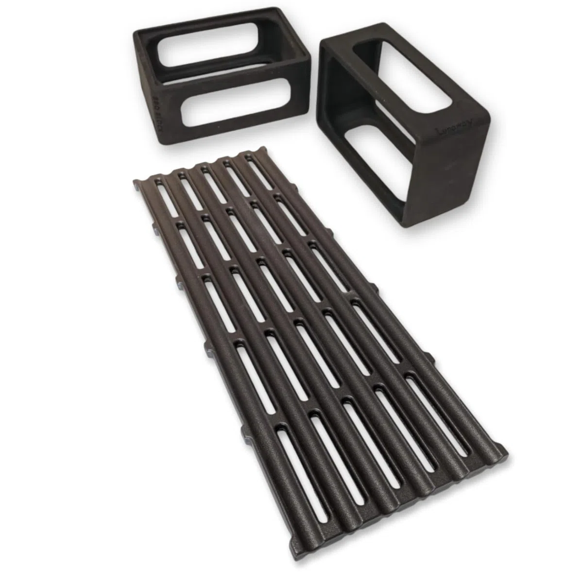 Griglia in Ghisa 48x17cm + Coppia supporti BBQ Blocks | Cottura uniforme e professionale | Reversibile | Doppia smaltatura Black di LUNAWAY | Sistema modulare per barbecue lineari