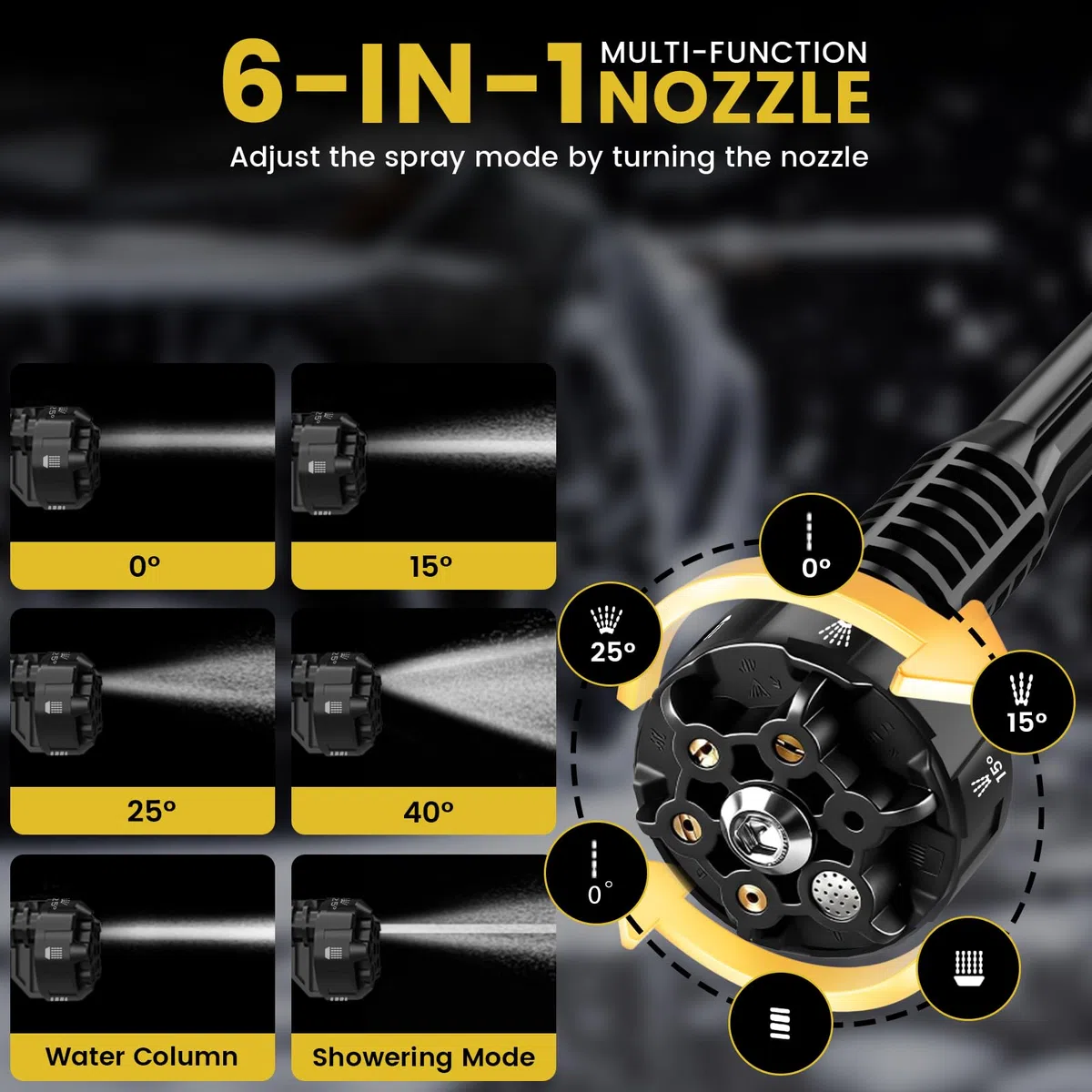 Idropulitrice a Batteria, VOLTSTRIKE, Idropulitrice a Batteria con Ugello Multifunzione 6-in-1, Pressione Massima 120Bar, Idropulitrice a Batteria con 2x4.0Ah, Tubo da 5m per Lavaggio Auto, Finestre