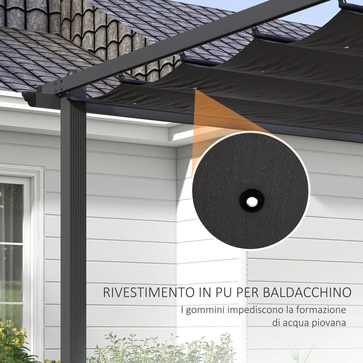 Outsunny Gazebo per Giardino 4x3 m con 8 Fori di Drenaggio, Picchetti e Viti, Pergola in Metallo, Alluminio e Poliestere, Grigio Scuro