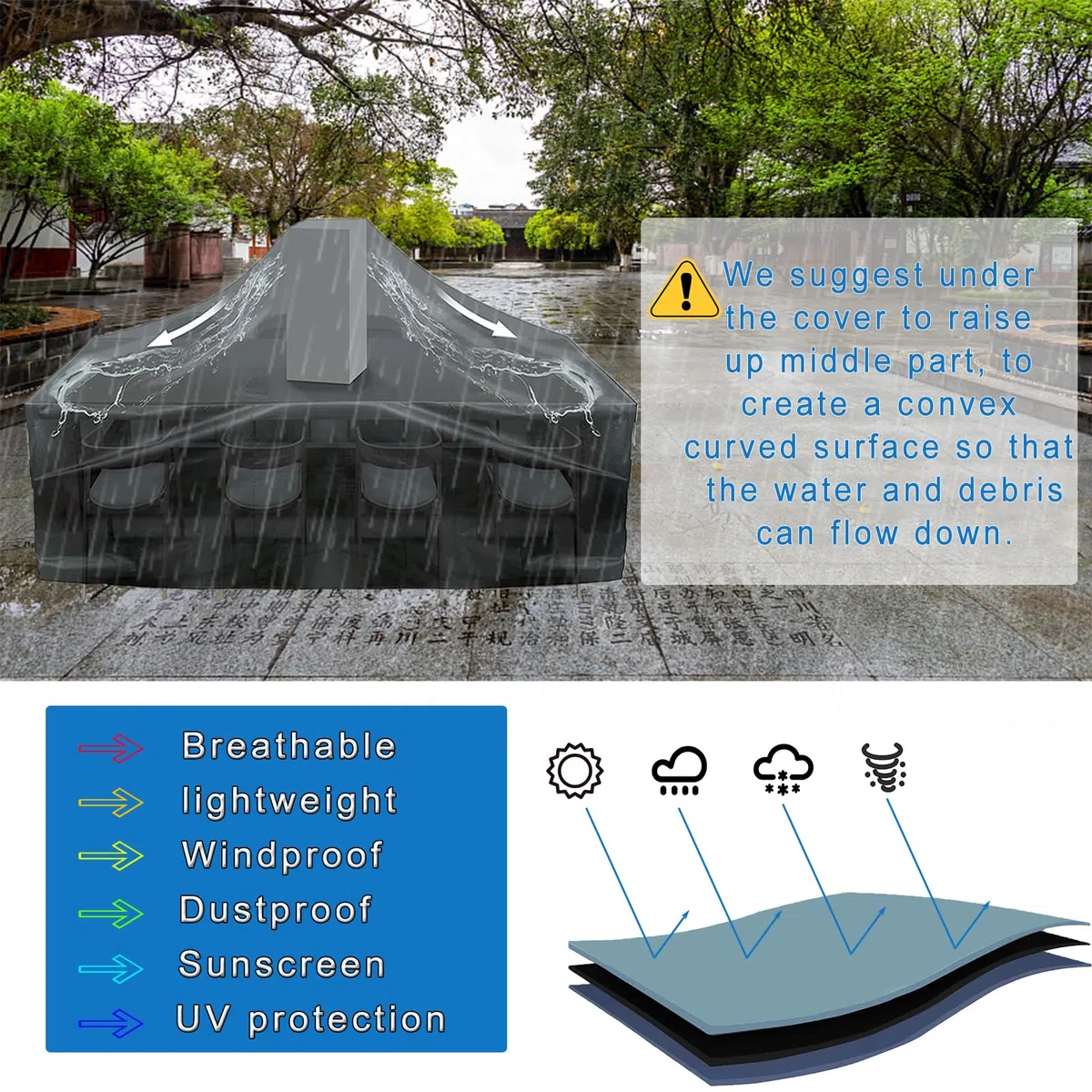 Coperture per Mobili da Giardino Impermeabile, 150x100x90cm, Copertura Tavolo Esterno, Oxford Copertura per Tavolo Esterno, Impermeabile, Antivento, Anti-UV, Rettangolare(Grigio)