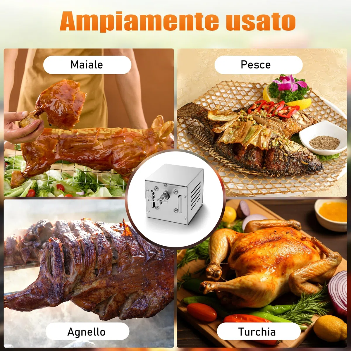 Motore per barbecue in acciaio inox pesante con 25 W di potenza per barbecue per maialino, arrosto e spiedino, motore per girarrosto di alta qualità, sistema di azionamento durevole e