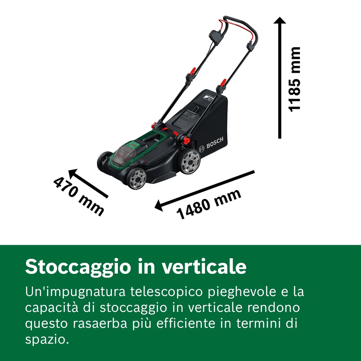 Bosch Rasaerba a batteria ROTAK18V2-43 (larghezza di taglio: 43 cm, altezza di taglio: 30-75 mm, sacco raccoglierba in tessuto da 50 l, tappo per pacciame, inclusi 2 batterie da 18 V e caricabatteria)